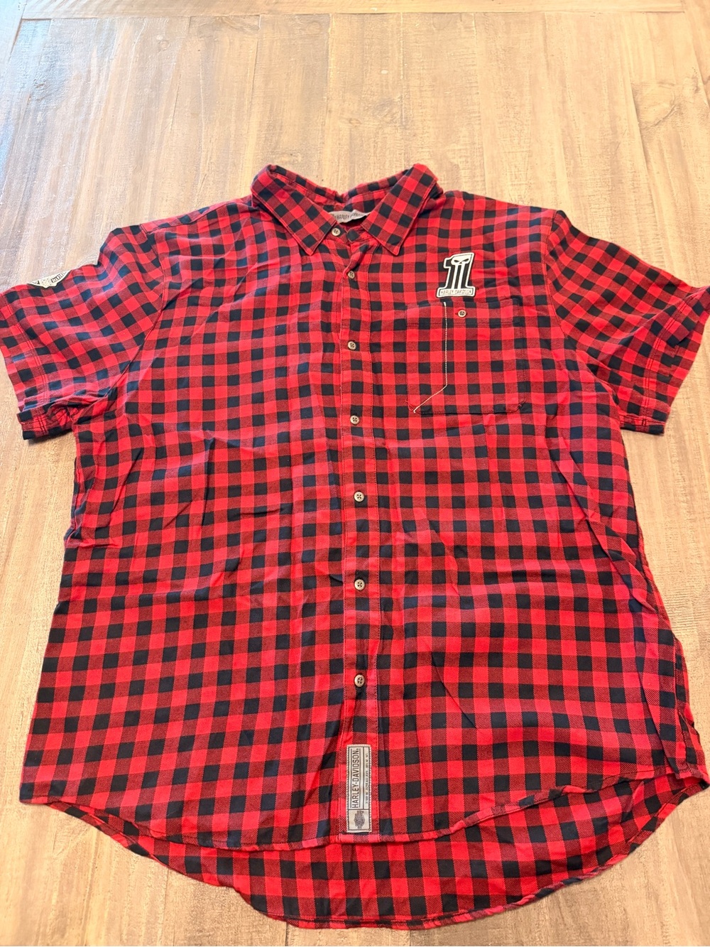 Harley-Davidson Mens Slim Fit Red Black Plaid Short Sleeve Button Up Shirt 2XL